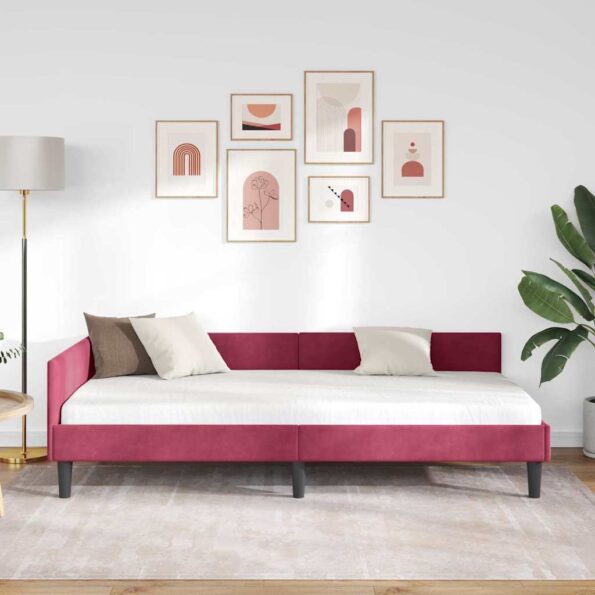 vidaXL Rohový rám postele Víno červené 100 cm x 200 cm Zamat – Obrázok 3