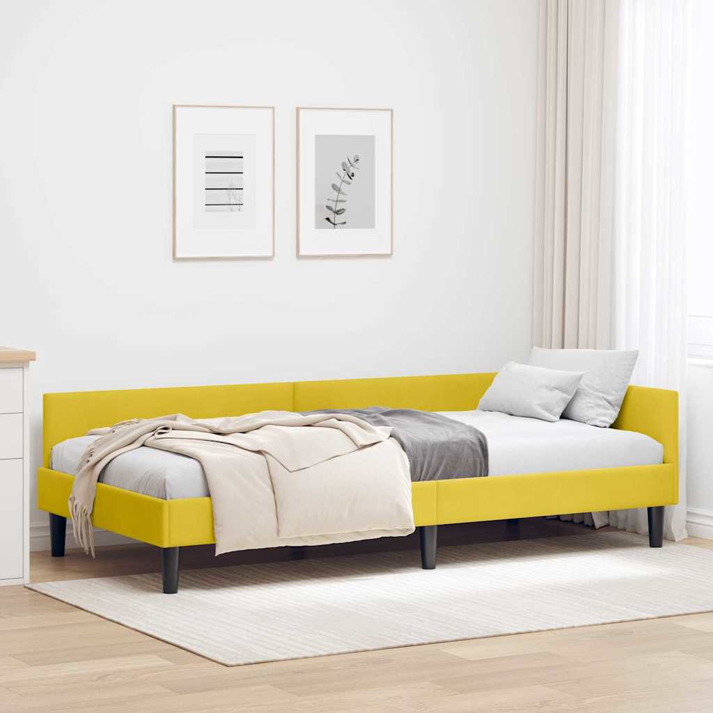 42016170_1.jpg vidaXL Rohový rám postele s čelnou doskou Žltá 100 cm x 200 cm Zamat – Obrázok 1