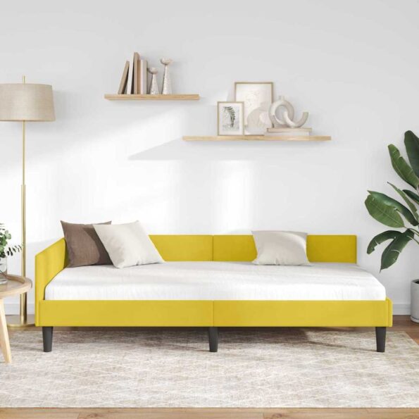 vidaXL Rohový rám postele s čelnou doskou Žltá 100 cm x 200 cm Zamat – Obrázok 3
