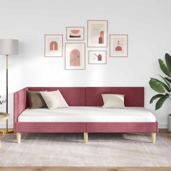 vidaXL Rohový rám postele s čelnou doskou Víno červené 80 cm x 200 cm – Obrázok 3