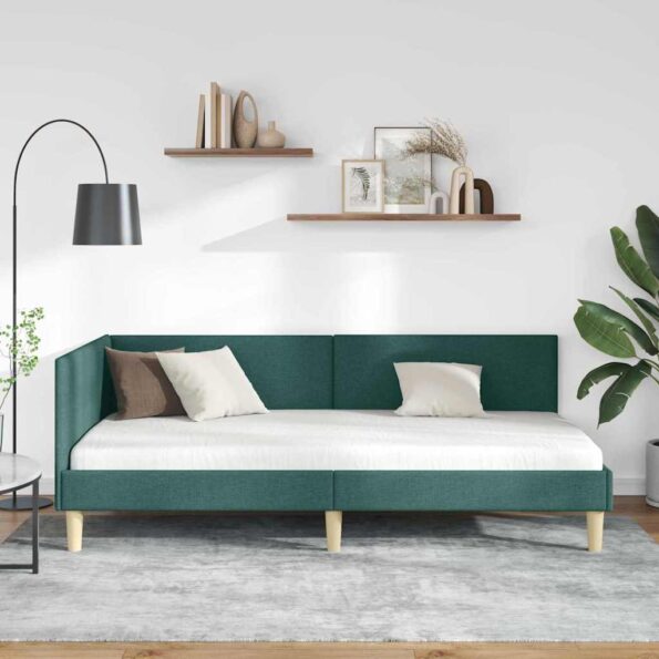 vidaXL Rohový rám postele s čelnou doskou Tmavozelená 90 cm x 190 cm – Obrázok 3