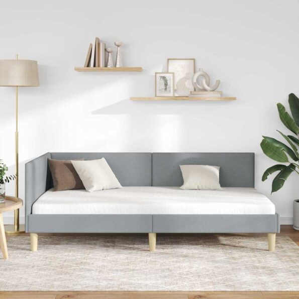 vidaXL Rohový rám postele Iný s čelnou doskou Svetlosivá 90 x 200 cm – Obrázok 3