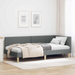vidaXL Rohový rám postele s čelnou doskou Tmavo šedá 90 cm x 200 cm