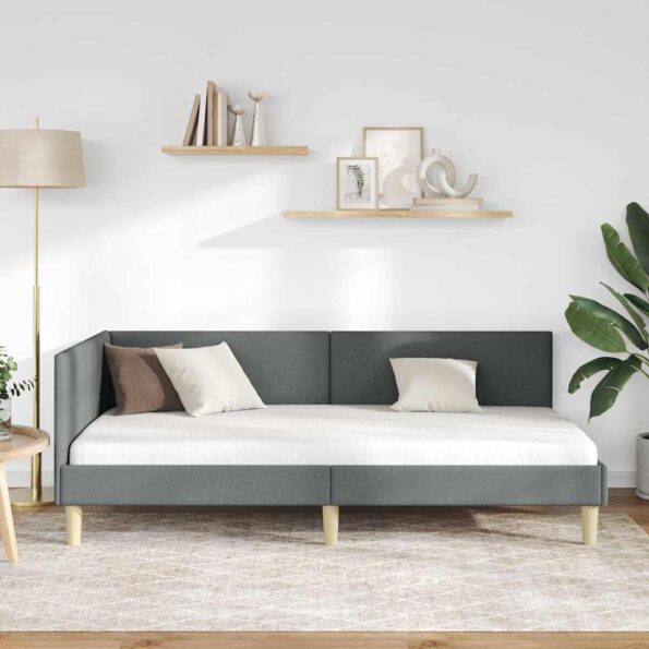 vidaXL Rohový rám postele s čelnou doskou Tmavo šedá 90 cm x 200 cm – Obrázok 3