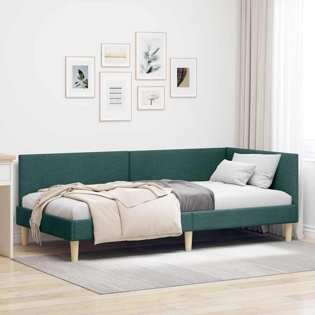 42016201_1.jpg vidaXL Rohový rám postele s čelnou doskou Tmavozelená 100 cm x 200 cm – Obrázok 1