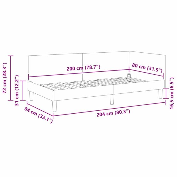 vidaXL Rohový rám postele Víno červené 80 cm x 200 cm Zamat – Obrázok 9