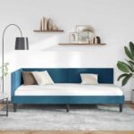 vidaXL Rohový rám postele s čelnou doskou Modrá 90 cm x 190 cm Zamat – Obrázok 3
