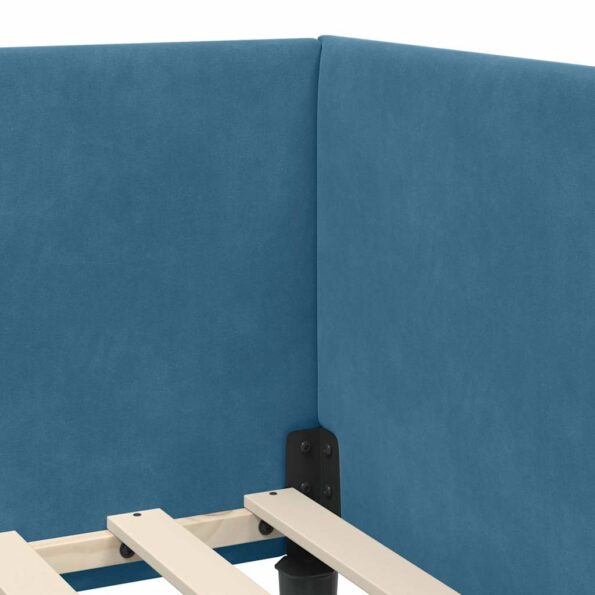 vidaXL Rohový rám postele s čelnou doskou Modrá 90 cm x 190 cm Zamat – Obrázok 7