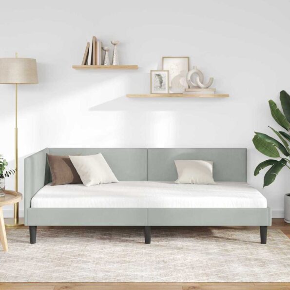 vidaXL Rohový rám postele Svetlosivá 90 cm x 190 cm Zamat – Obrázok 3