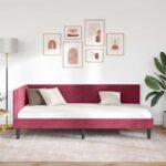 vidaXL Rohový rám postele Víno červené 90 cm x 190 cm Zamat – Obrázok 3