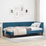 vidaXL Rohový rám postele s čelnou doskou Modrá 90 cm x 200 cm Zamat
