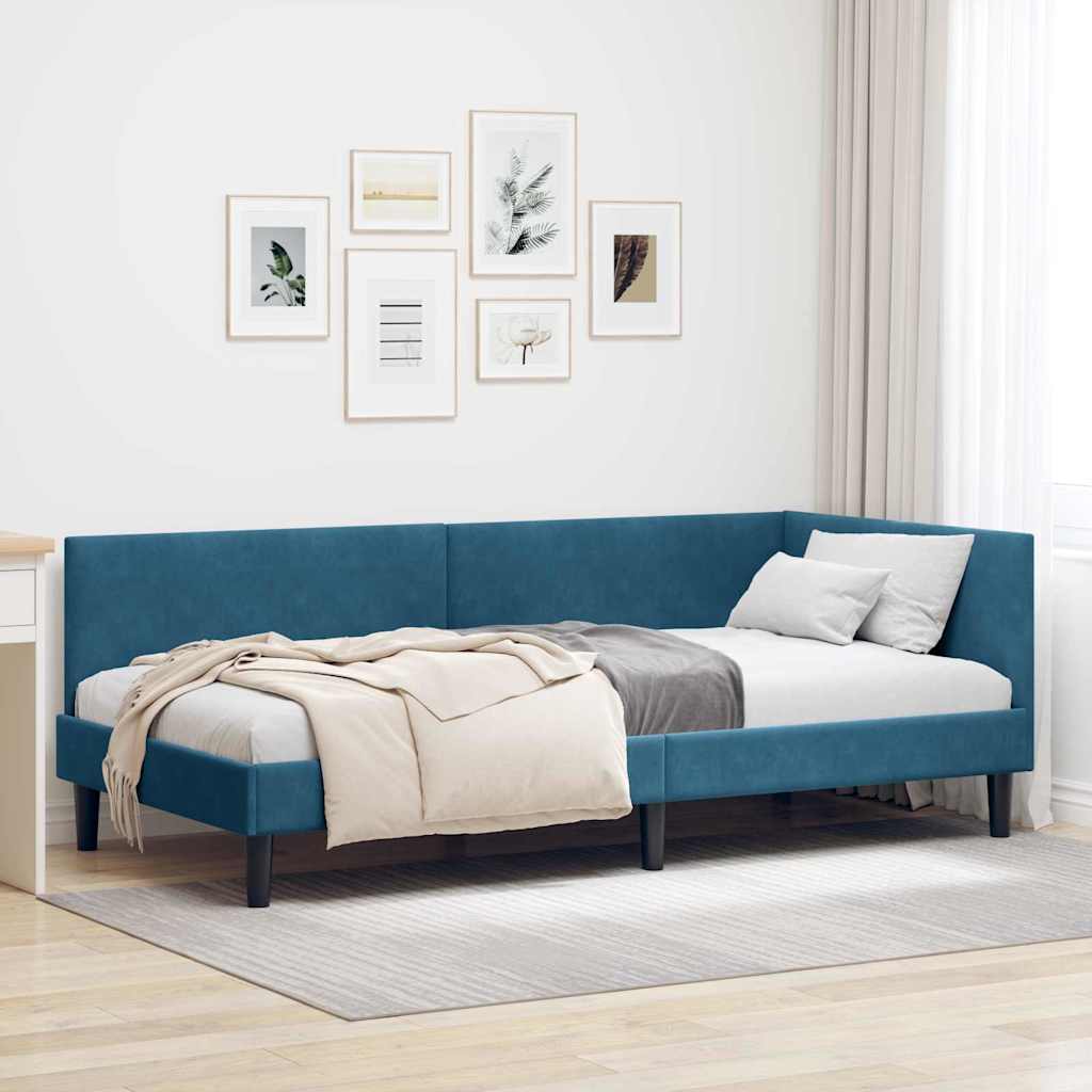 42016225_1.jpg vidaXL Rohový rám postele s čelnou doskou Modrá 90 cm x 200 cm Zamat – Obrázok 1
