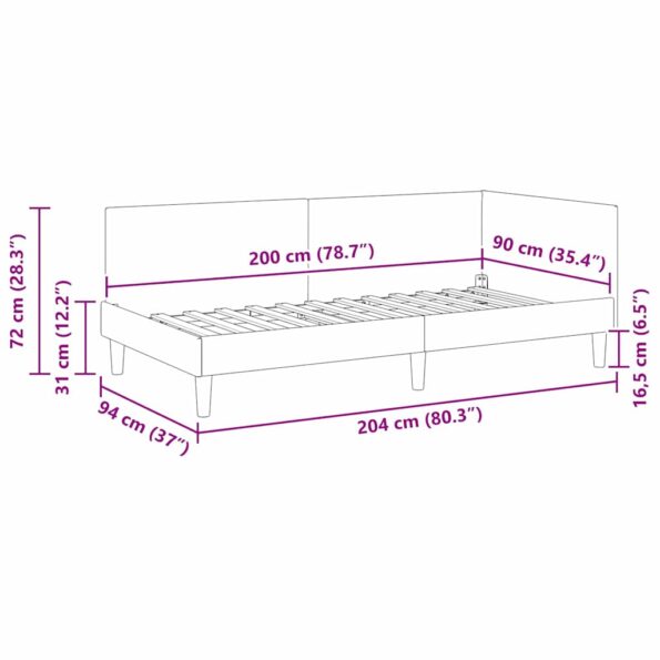 vidaXL Rohový rám postele s čelnou doskou Modrá 90 cm x 200 cm Zamat – Obrázok 9