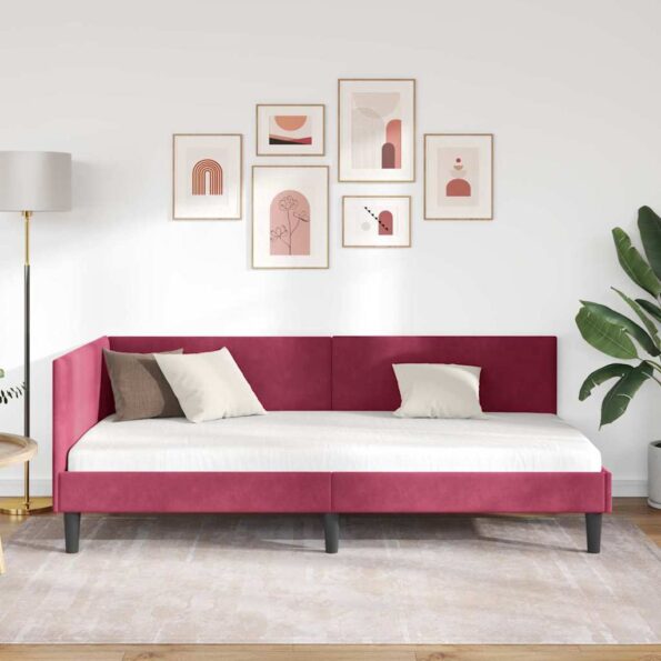 vidaXL Rohový rám postele Víno červené 90 cm x 200 cm Zamat – Obrázok 3