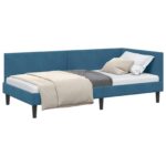 vidaXL Rohový rám postele s čelnou doskou Modrá 100 cm x 200 cm Zamat – Obrázok 10