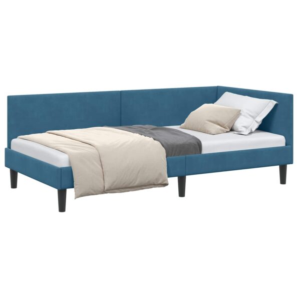 vidaXL Rohový rám postele s čelnou doskou Modrá 100 cm x 200 cm Zamat – Obrázok 10