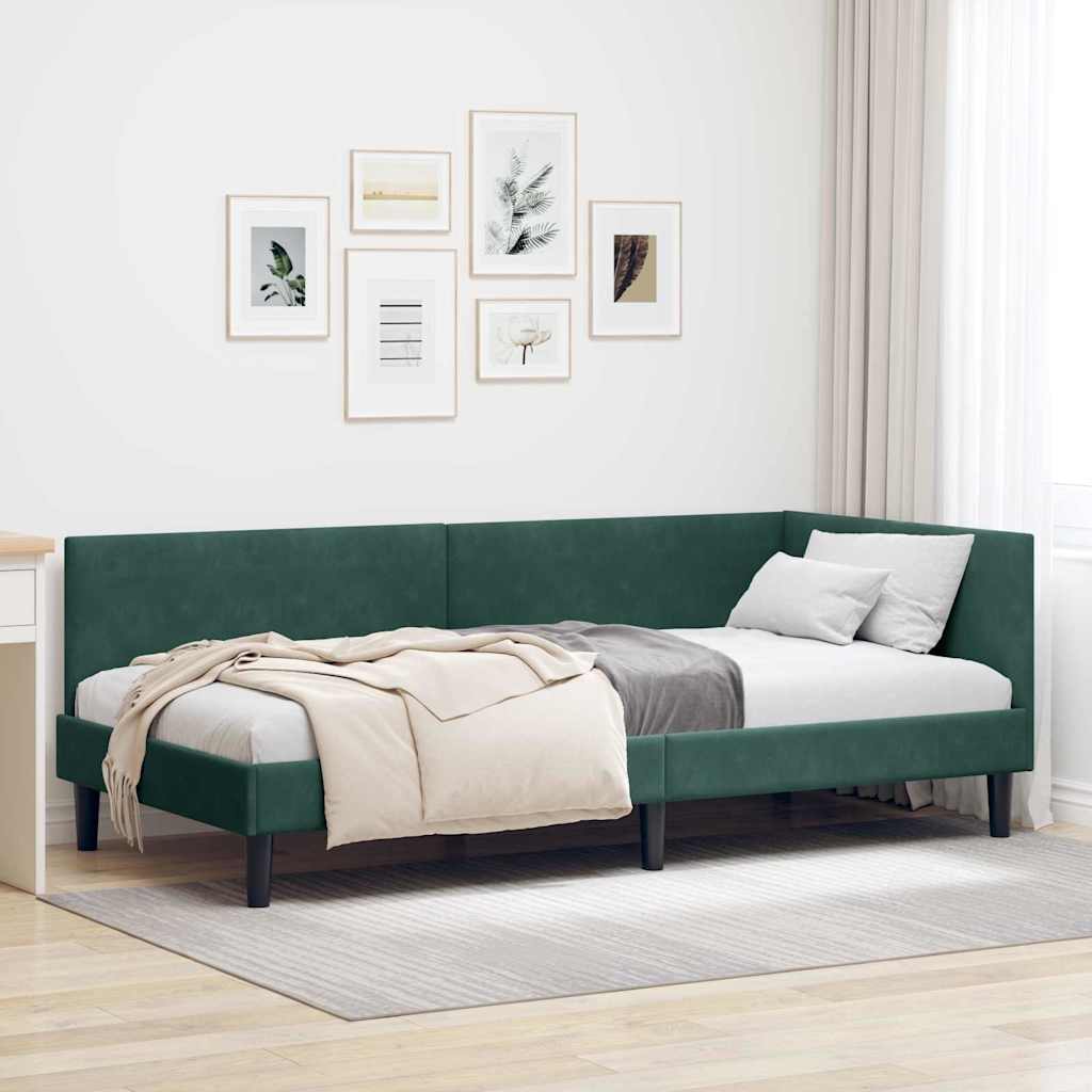 42016238_1.jpg vidaXL Rohový rám postele Tmavozelená 100 cm x 200 cm Zamat – Obrázok 1