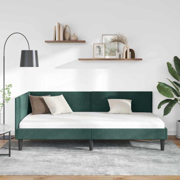 vidaXL Rohový rám postele Tmavozelená 100 cm x 200 cm Zamat – Obrázok 3