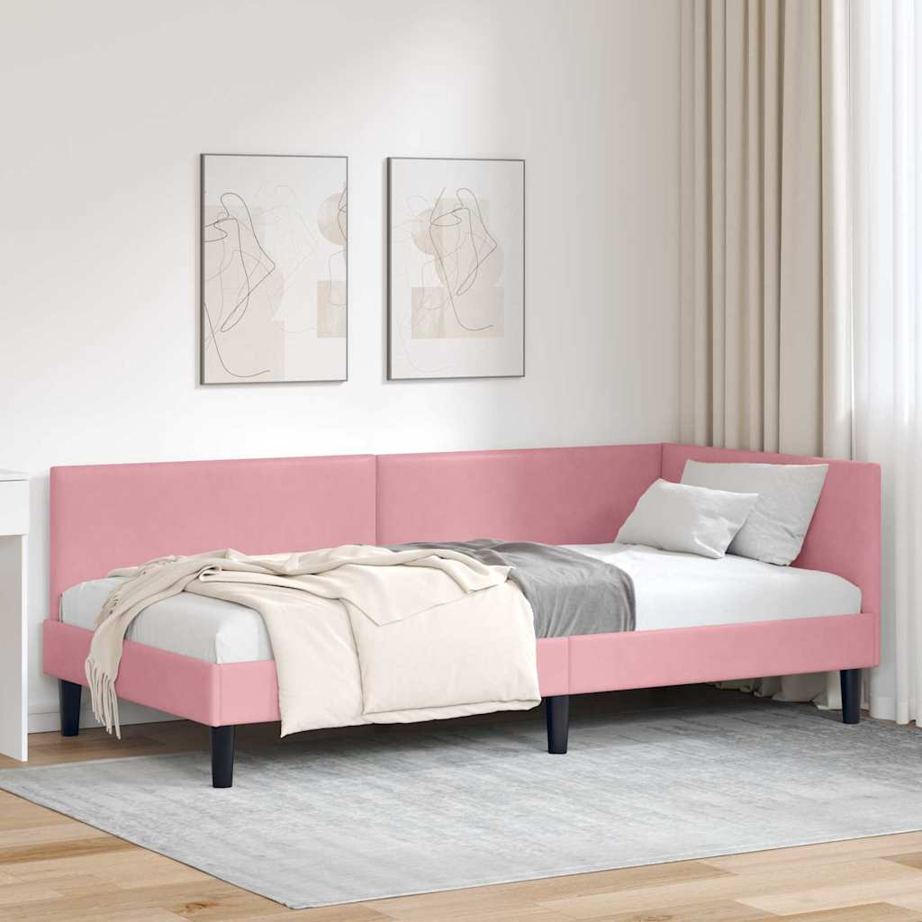 42016239_1.jpg vidaXL Rohový rám postele s čelnou doskou Ružová 100 cm x 200 cm Zamat – Obrázok 1