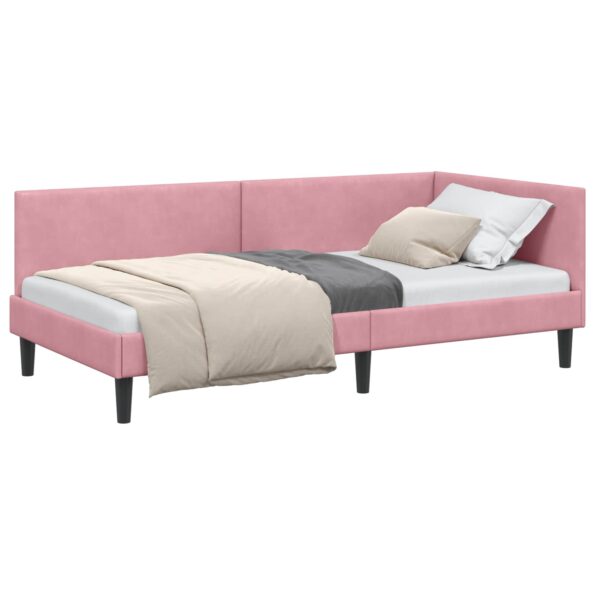 vidaXL Rohový rám postele s čelnou doskou Ružová 100 cm x 200 cm Zamat – Obrázok 10