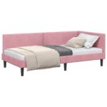 vidaXL Rohový rám postele s čelnou doskou Ružová 100 cm x 200 cm Zamat – Obrázok 2