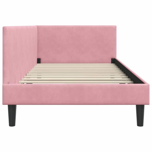 vidaXL Rohový rám postele s čelnou doskou Ružová 100 cm x 200 cm Zamat – Obrázok 5