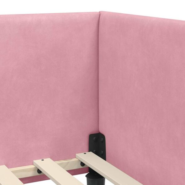 vidaXL Rohový rám postele s čelnou doskou Ružová 100 cm x 200 cm Zamat – Obrázok 7