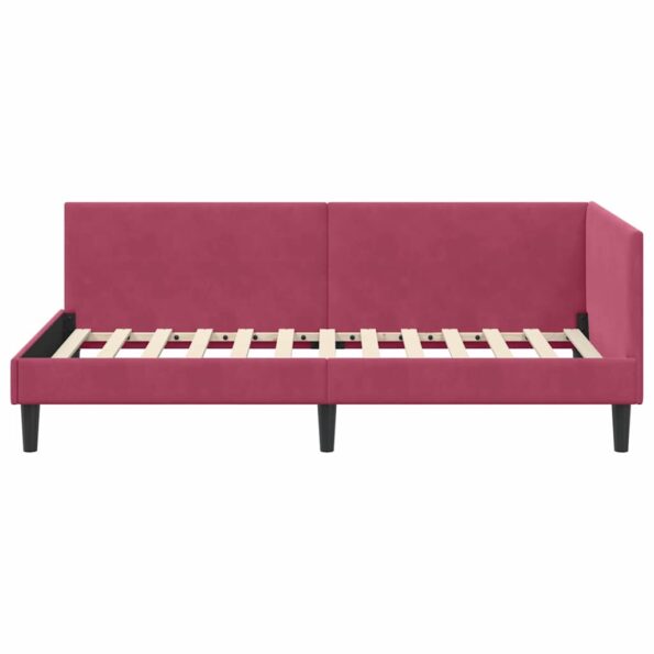 vidaXL Rohový rám postele Víno červené 100 cm x 200 cm Zamat – Obrázok 4