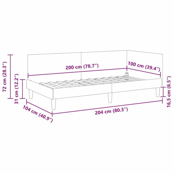 vidaXL Rohový rám postele Krémová 100 cm x 200 cm Zamat – Obrázok 9