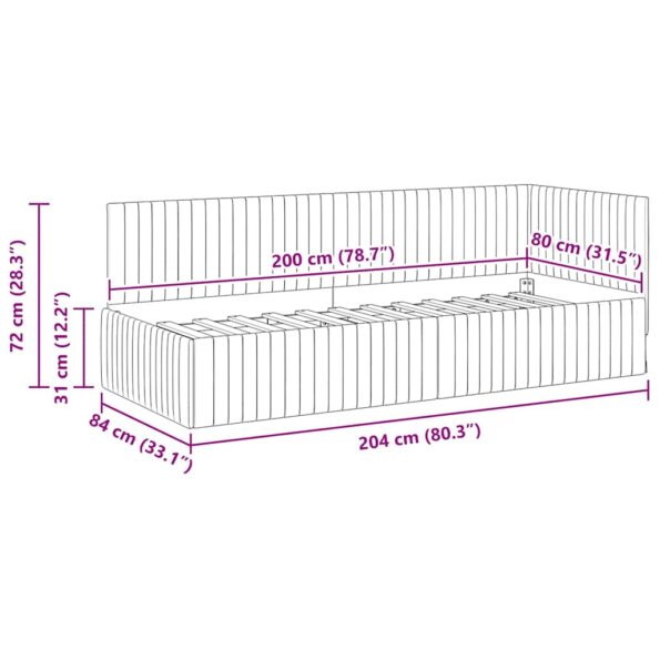 vidaXL Rohový rám postele s čelnou doskou Žltá 80 cm x 200 cm Zamat – Obrázok 10