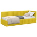 vidaXL Rohový rám postele s čelnou doskou Žltá 80 cm x 200 cm Zamat – Obrázok 2