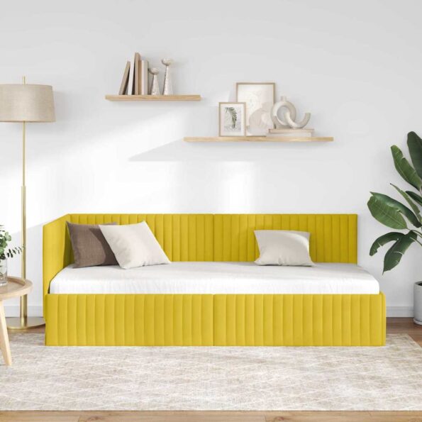 vidaXL Rohový rám postele s čelnou doskou Žltá 80 cm x 200 cm Zamat – Obrázok 3