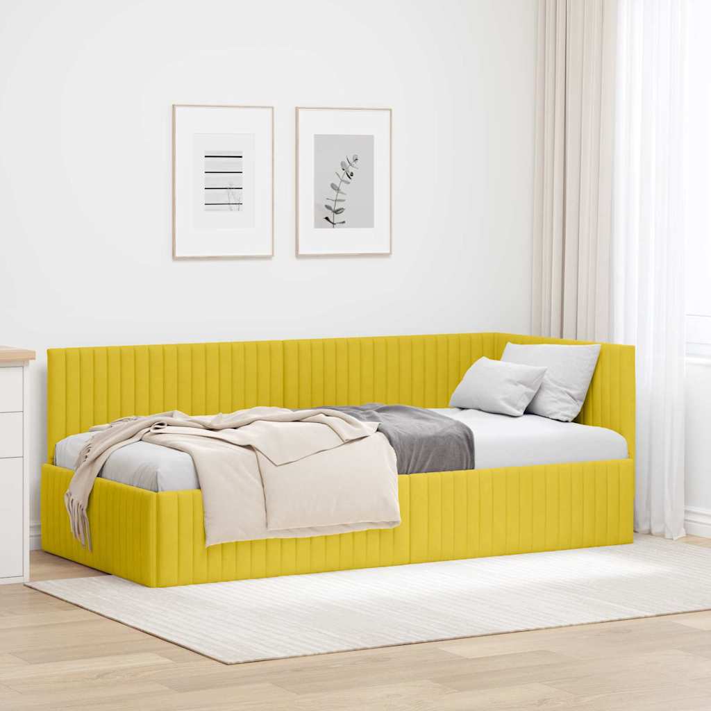 42016262_1.jpg vidaXL Rohový rám postele s čelnou doskou Žltá 90 cm x 190 cm Zamat – Obrázok 1