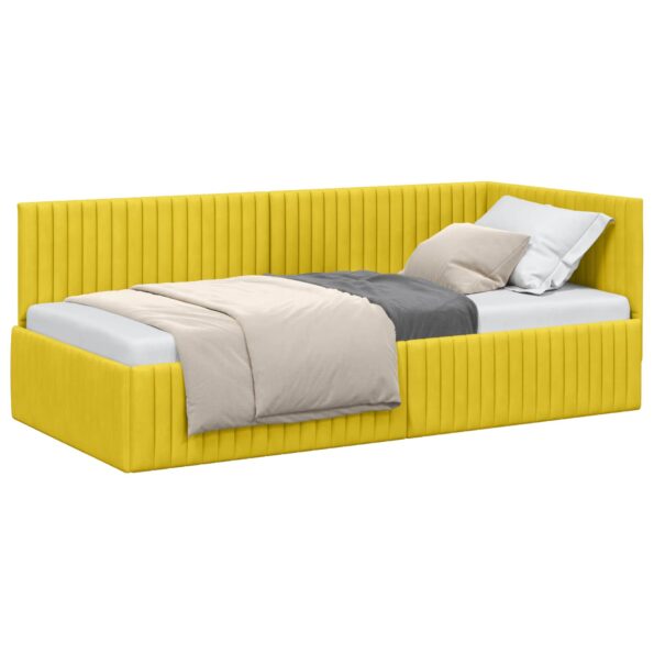 vidaXL Rohový rám postele s čelnou doskou Žltá 90 cm x 190 cm Zamat – Obrázok 11