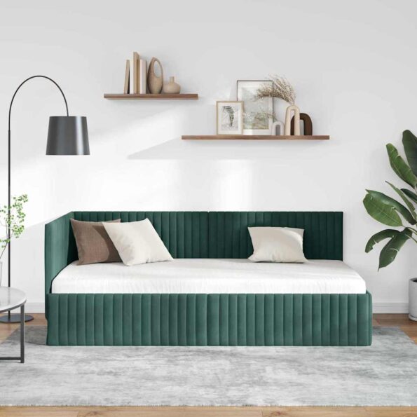 vidaXL Rohový rám postele Tmavozelená 90 x 200 cm Zamat – Obrázok 3