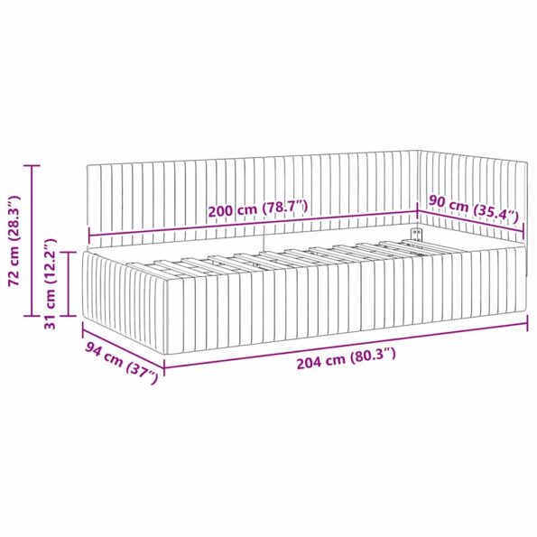 vidaXL Rohový rám postele s čelnou doskou Žltá 90 cm x 200 cm Zamat – Obrázok 10