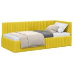 vidaXL Rohový rám postele s čelnou doskou Žltá 90 cm x 200 cm Zamat – Obrázok 11