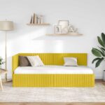 vidaXL Rohový rám postele s čelnou doskou Žltá 90 cm x 200 cm Zamat – Obrázok 3