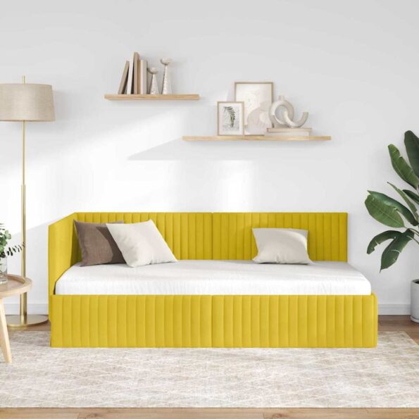 vidaXL Rohový rám postele s čelnou doskou Žltá 90 cm x 200 cm Zamat – Obrázok 3