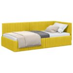 vidaXL Rohový rám postele s čelnou doskou Žltá 100 cm x 200 cm Zamat – Obrázok 11