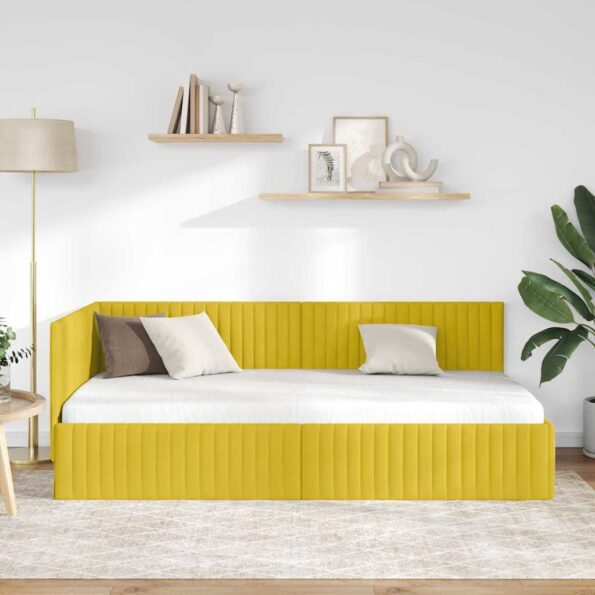 vidaXL Rohový rám postele s čelnou doskou Žltá 100 cm x 200 cm Zamat – Obrázok 3