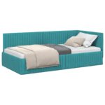 vidaXL Rohový rám postele Tyrkysová 100 cm x 200 cm Zamat – Obrázok 2