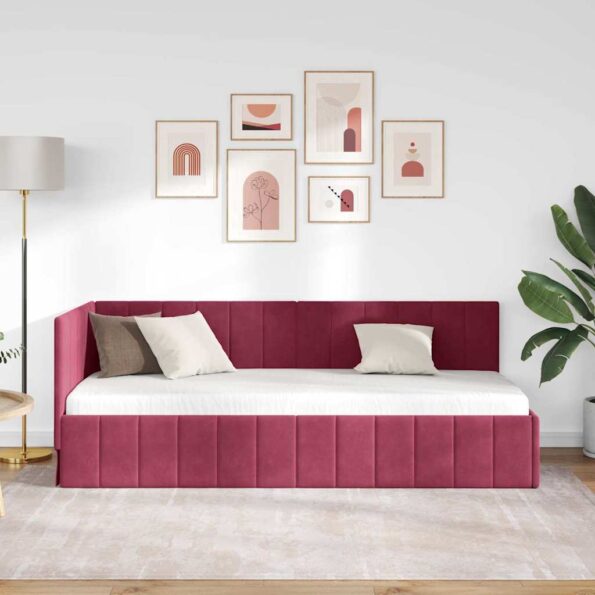 vidaXL Rohový rám postele Víno červené 80 cm x 200 cm Zamat – Obrázok 3