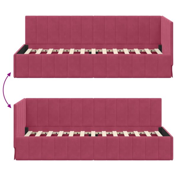 vidaXL Rohový rám postele Víno červené 80 cm x 200 cm Zamat – Obrázok 8