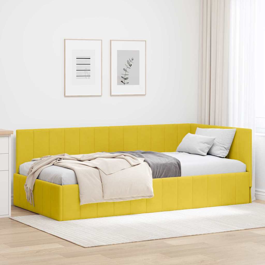 42016303_1.jpg vidaXL Rohový rám postele s čelnou doskou Žltá 90 cm x 190 cm Zamat – Obrázok 1