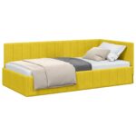 vidaXL Rohový rám postele s čelnou doskou Žltá 90 cm x 190 cm Zamat – Obrázok 10