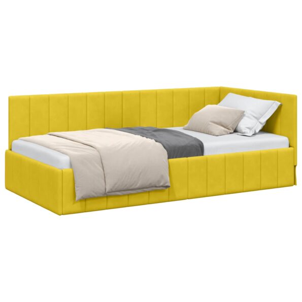 vidaXL Rohový rám postele s čelnou doskou Žltá 90 cm x 190 cm Zamat – Obrázok 10