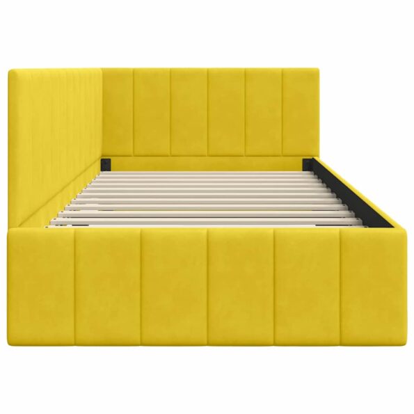 vidaXL Rohový rám postele s čelnou doskou Žltá 90 cm x 190 cm Zamat – Obrázok 5