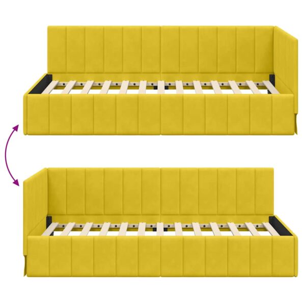 vidaXL Rohový rám postele s čelnou doskou Žltá 90 cm x 190 cm Zamat – Obrázok 8