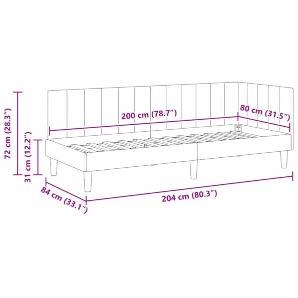 vidaXL Rohový rám postele s čelnou doskou Modrá 80 x 200 cm Zamat – Obrázok 9